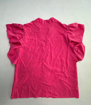 Women's L Hot Pink Ruffle Flutter Sleeve Blouse Top
