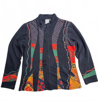 Parsley & Sage Women's Boho Aztec Zip Jacket Black M