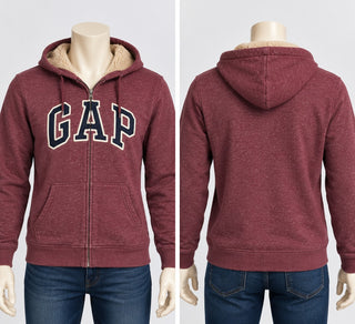 GAP Sherpa Lined Full Zip Hoodie Burgundy Logo Sweatshirt XL