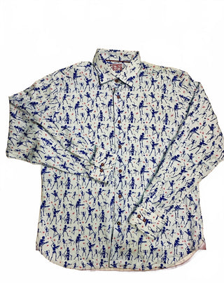 Misura Men's XL Skeleton Musician Button-Up Shirt Blue Red