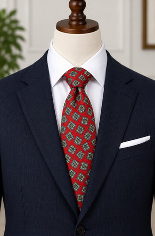 Neil Martin Red Silk Tie with Geometric Pattern