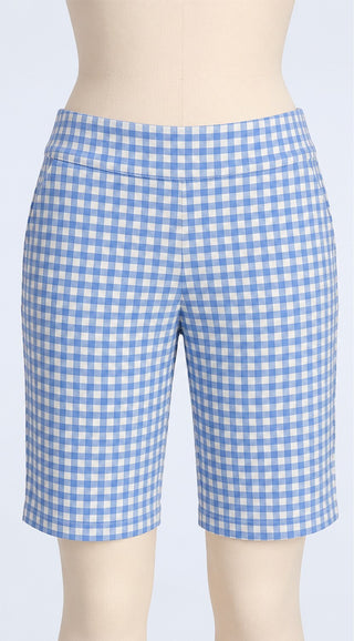 J. McLaughlin Womens Shorts 10 Blue White Gingham Bermuda