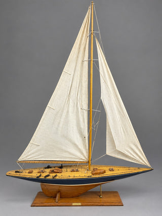 Large Vintage Handmade Wooden Model Sailboat Yacht 45" Long 61" Tall w/ Stand