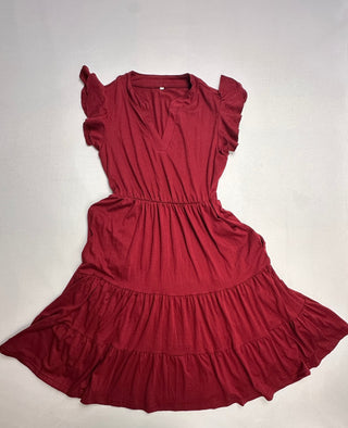 Women’s Red Tiered Ruffle Sleeve Midi Dress Size Small