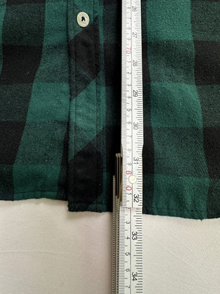 Design In Italy Luxury Men L Green Black Plaid Flannel Shirt