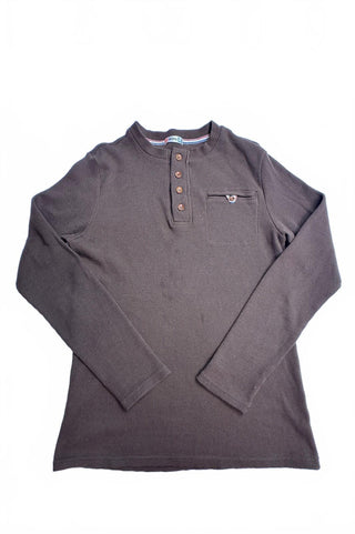 H2H Men’s Large Brown Waffle Knit Thermal Henley Shirt