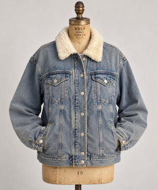 American Eagle Men's XS Blue Denim Sherpa Lined Truck Jacket