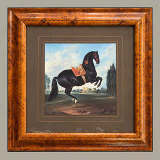 Set of 2 Framed Equestrian Horse Prints Burl Wood 26.5"