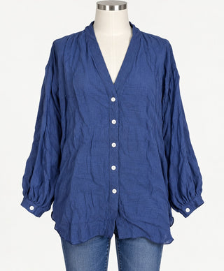 SHEIN Women's M Navy Blue Button Front Blouse