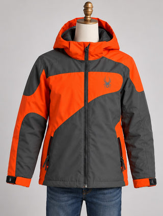 Spyder Kids XL (18) Hooded Winter Ski Jacket Orange Gray F17