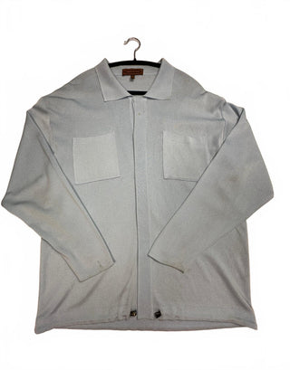 Creme de Silk Mens Large Light Blue Knit Zip Jacket Cardigan