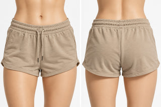 H&M Women's Beige Casual Cotton Blend Shorts with Drawstring