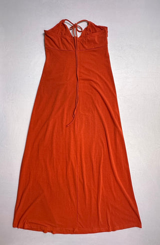 Sam & Max Womens L Rust Orange Ruched Halter Maxi Dress