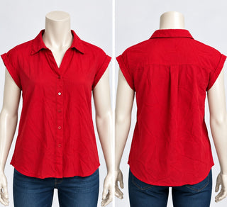 SHEIN Red Short Sleeve Button-Up Shirt Size L US 8/10