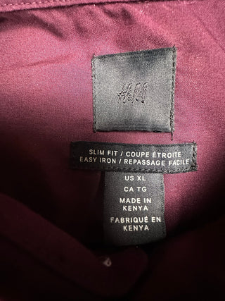 H&M Men’s XL Slim Fit Burgundy Long Sleeve Button-Up Shirt