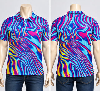 Men's Medium Multicolor Abstract Pattern Polo Shirt Vibrant