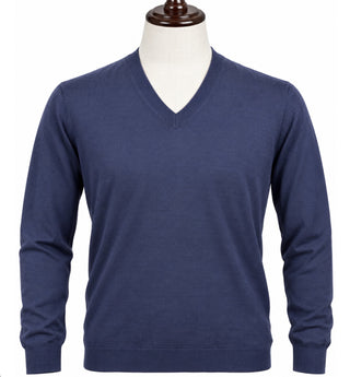 Proper & Sport Men's Navy Cotton Silk V-Neck Sweater Medium