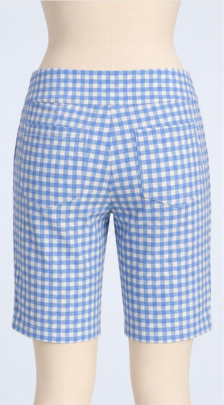 J. McLaughlin Womens Shorts 10 Blue White Gingham Bermuda
