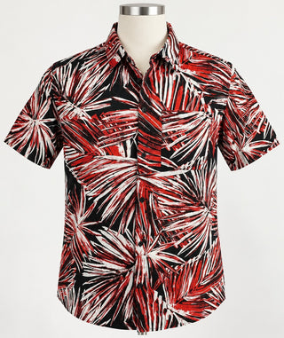 H&M Men's L Red Black Tropical Palm Print Shirt