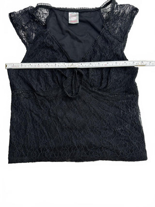 No Boundaries Black Lace Cap Sleeve Top Size L (11-13)
