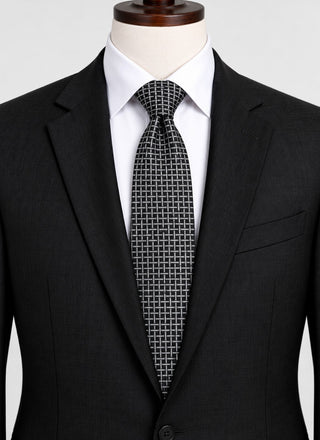 Jones New York Black Gray Geometric Woven Silk Necktie Classic Basket Weave 58”