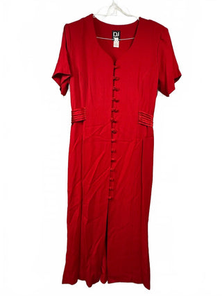DJ & Co. Vintage Red Rayon Acetate Dress Size 16 with Button