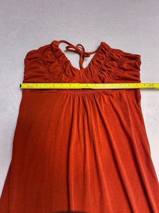 Sam & Max Womens L Rust Orange Ruched Halter Maxi Dress