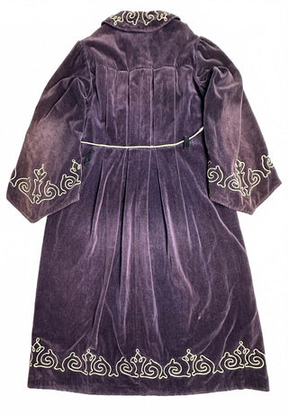 Vintage Purple Velvet Embroidered Full Length Coat Robe