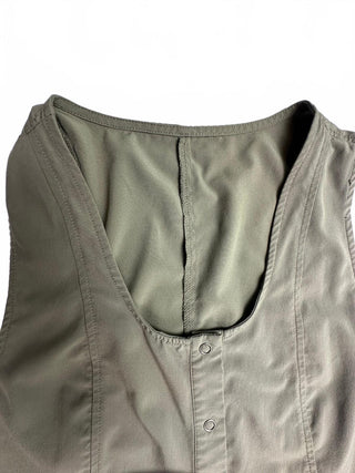 Womens Olive Green Utility Jumpsuit Sleeveless Tie Waist