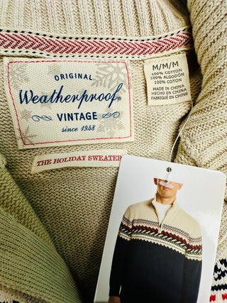 Weatherproof Vintage Mens M Holiday Sweater Zip Pullover NWT