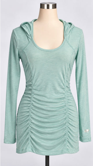 Marika Tek Womens M Mint Green Ruched Hooded Tunic Top