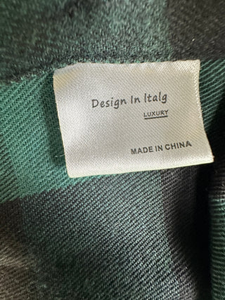 Design In Italy Luxury Men L Green Black Plaid Flannel Shirt