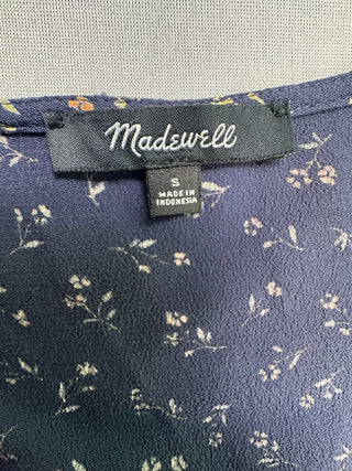 Madewell Navy Floral Button Front Midi Dress Size S V Neck