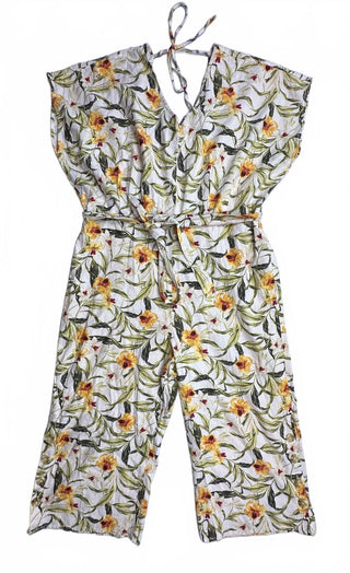 Kensie Jeans Womens XL Linen Blend Floral Wide Leg Jumpsuit
