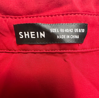 SHEIN Red Short Sleeve Button-Up Shirt Size L US 8/10