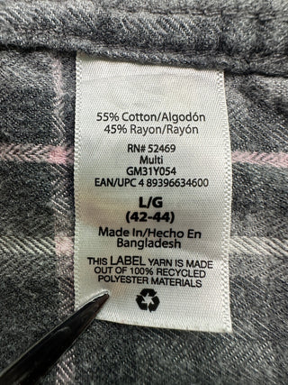 George Gray Pink Plaid Flannel Button Down Shirt Men's L