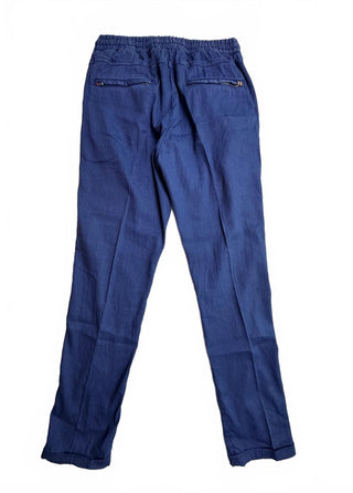 Zanella Draw Men's 32 Blue Linen Blend Drawstring Pants