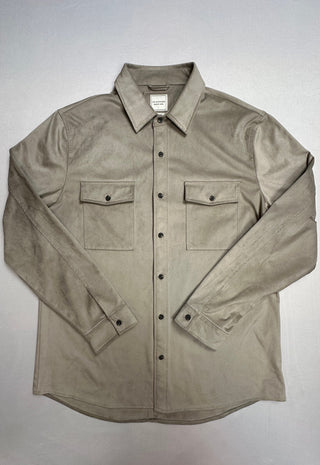 7Diamonds Men's Stretch Suede Shirt Jacket Large Beige Tan
