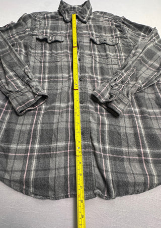 George Gray Pink Plaid Flannel Button Down Shirt Men's L