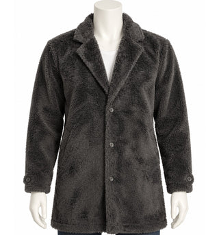 Publish Large Black Faux Fur Plush Coat with Button Closure