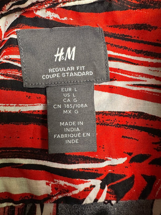 H&M Men's L Red Black Tropical Palm Print Shirt