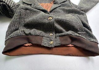 Brown Plaid Cropped Bomber Jacket Women’s L Button Front