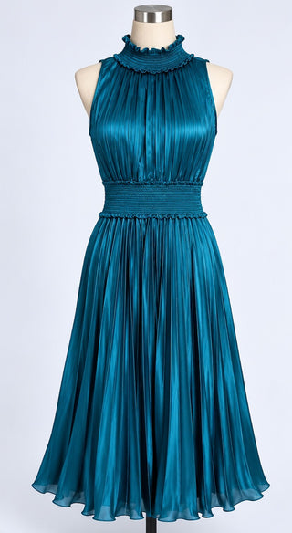 Nanette Lepore Teal Satin Pleated Midi Dress Size 10