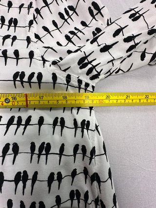Jane + Delancey Bird Print Button Down Shirt Womens L Rayon