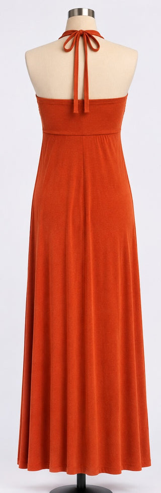 Sam & Max Womens L Rust Orange Ruched Halter Maxi Dress
