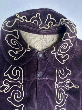 Vintage Purple Velvet Embroidered Full Length Coat Robe
