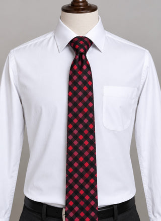 Sean John Red Black Diamond Check Silk Tie Men’s Classic Necktie