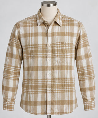 GAP Men's M Tall Tan Plaid Standard Fit Button Up Shirt