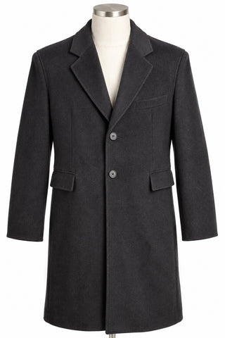 Classic Black Wool Long Coat with Two-Button Closure Tailor
