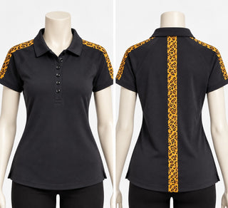 Greg Norman Women's Black Polo Shirt with Leopard Print Accs
